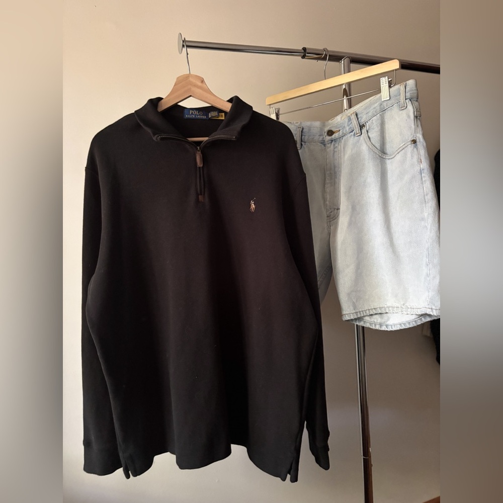 Ralph Lauren Black Quarter-Zip Pullover with Polo Pony